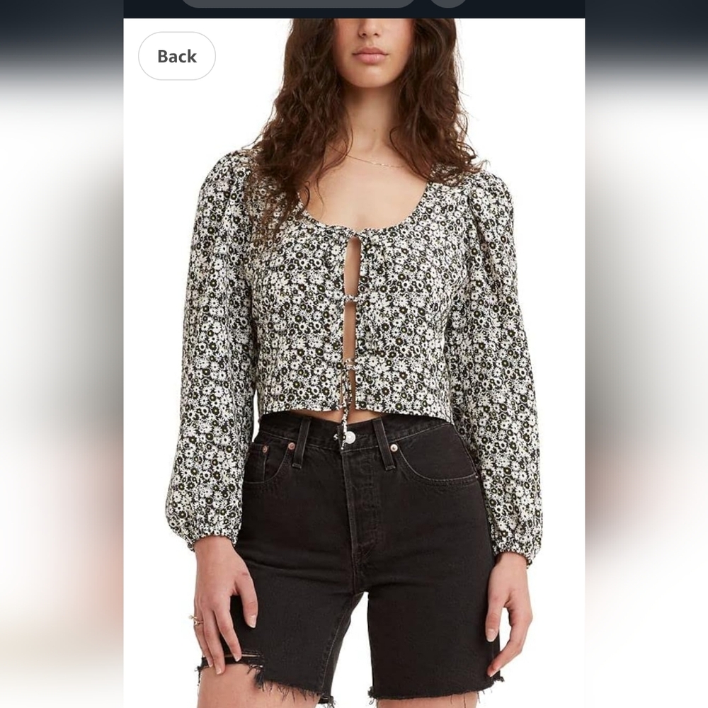 Levi's Black and White Long Sleeve Crop Blouse